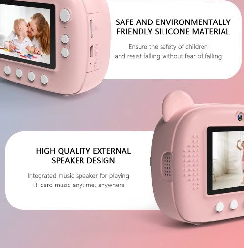 Aparat de Fotografiat AT PERFORMANCE® pentru Copii - Functie Imprimare, Ecran IPS 2,4 inch, Selfie, Video 1080P, Jocuri, Difuzor, Rame Personalizate, Baterie 1200 mAh, Cadou Perfect pentru Crăciun sau Zi de Naștere - Roz